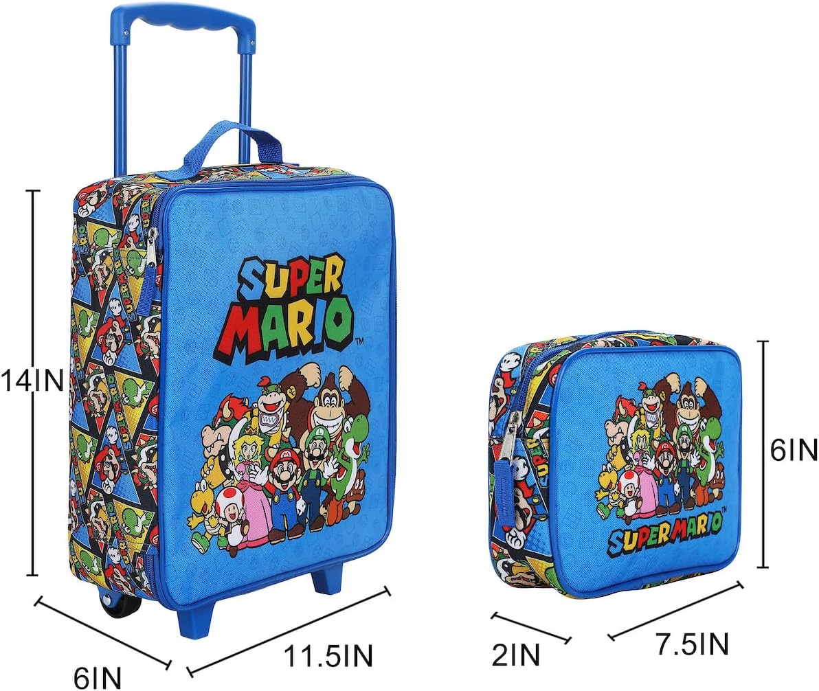 Bioworld Super Mario Bros Group Shot & All-Over Character Print 14" Pilot Case Set