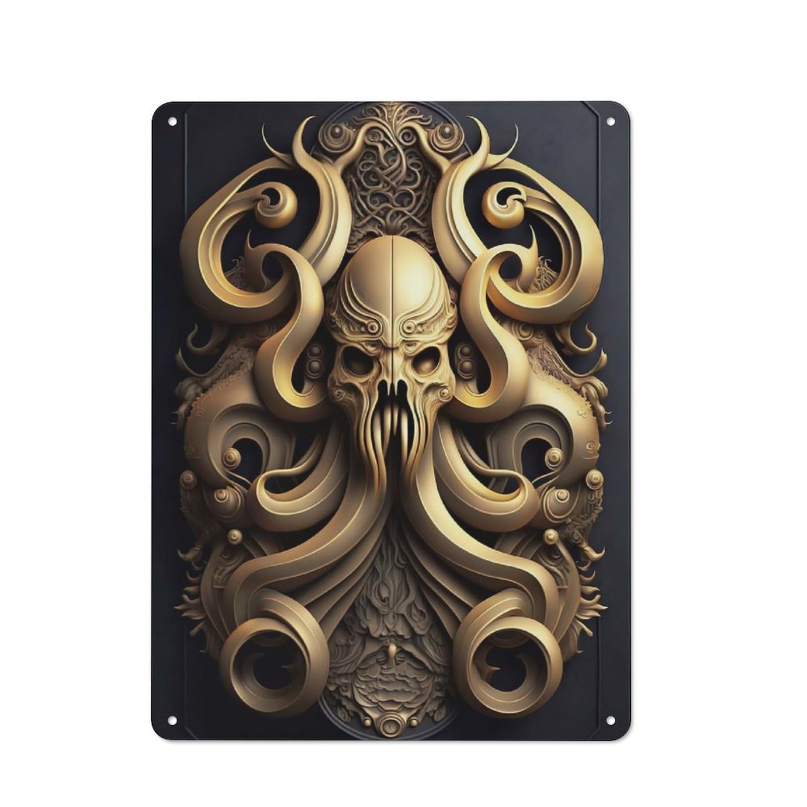Junmoney Style 40X30cm Retro Tin Sign With Kraken Golden Art Deco For Lounge Or Reading Corner, A Decorative Metal Sign For Lounges And Reading Corners