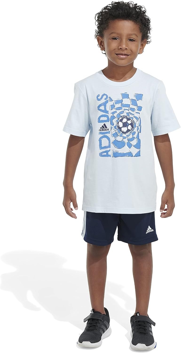 adidas boys Short Sleeve Cotton Graphic Tee & Shorts Set - Image 3