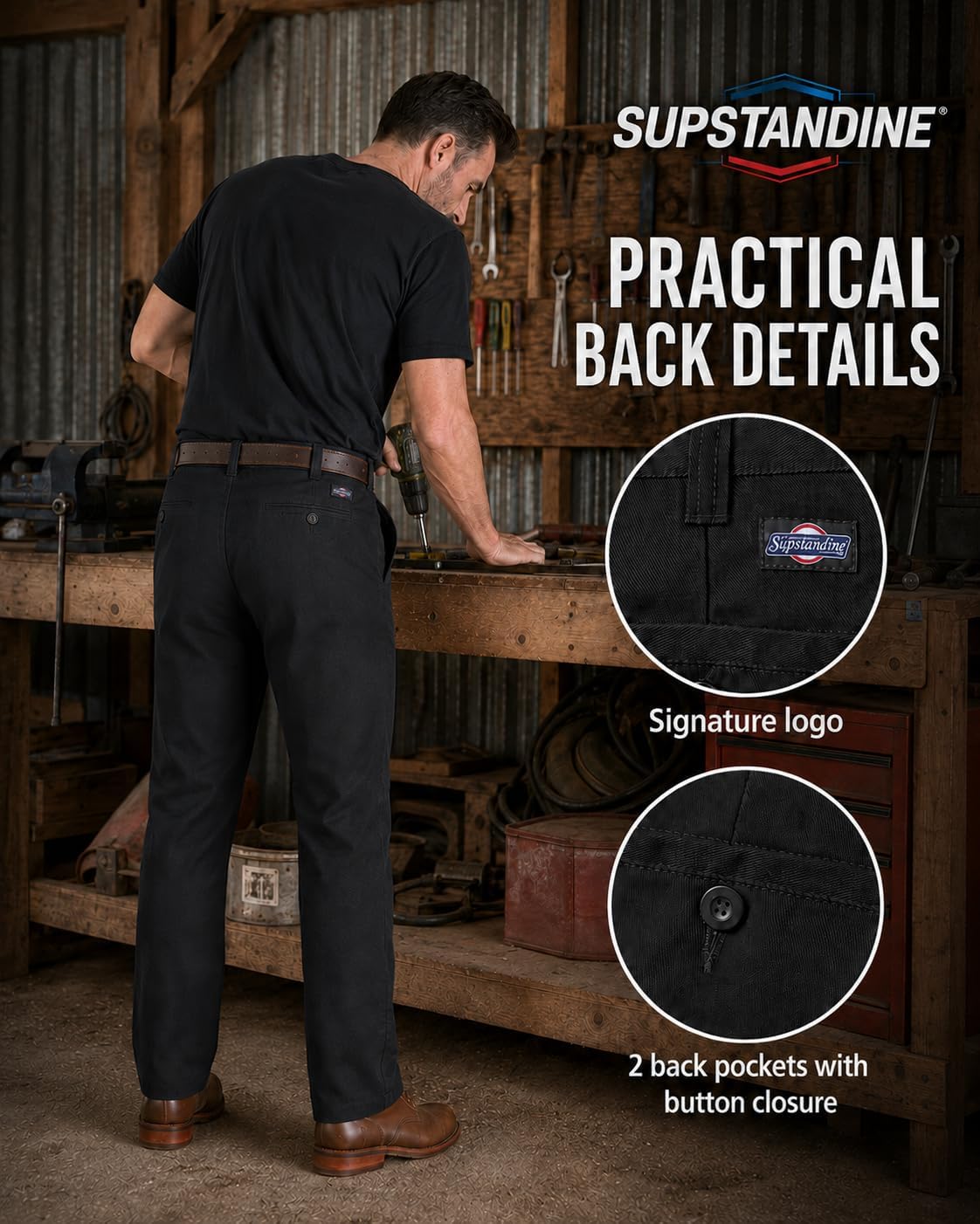 Work Pants for Men Straight Leg Regular Fit Poly Cotton Twill