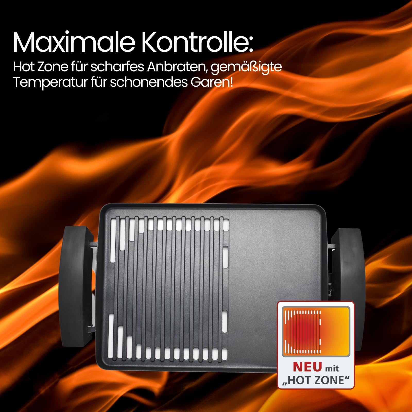 Steba VG 200 BBQ Tischgrill mit Glasdeckel | Grillfläche 29,0 x 40,0 cm, Hot Zone, Alu-Druckguß-Grillplatte mit Grillmuster, Temperaturkontrollleuchte, 2200 Watt