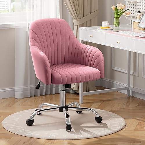 Miniatura 8 de Warmiehomy Silla de escritorio de terciopelo moderna para oficina en casa, cómodas sillas de tocador, silla giratoria ajustable para computadora,