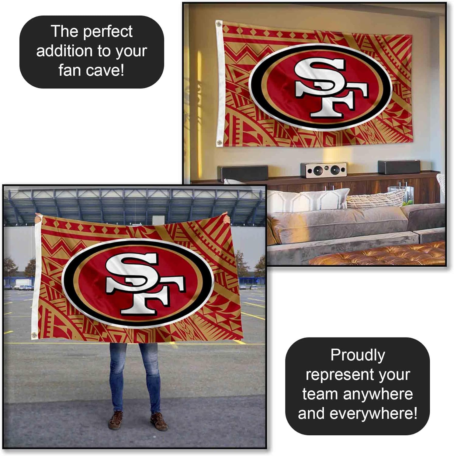 San Francisco 49ers Samoan Pattern 3x5 Grommet Flag - Image 5