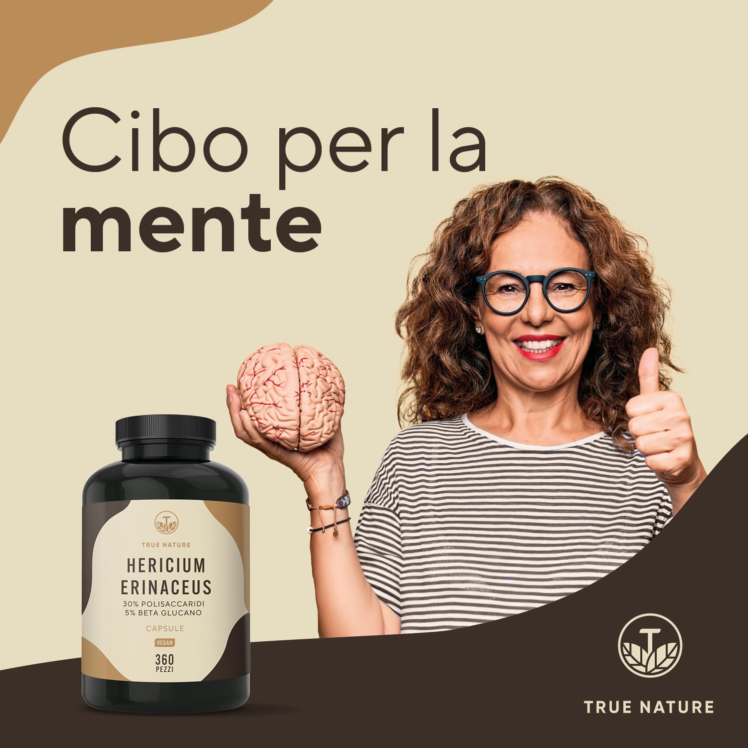 Lions Mane - 360 Capsule - 60000mg (Estratto 30:1) Alto dosaggio - Hericium Erinaceus 30% Polisaccaridi e 5% Beta Glucano - criniera di leone - Testato in Laboratorio - TRUE NATURE®