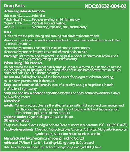 Miniatura 8 de Crema para hemorroides y fisuras, ungüento hemorroidal para picazón de acción rápida, hinchazón y alivio del dolor de máxima fuerza (1 paquete