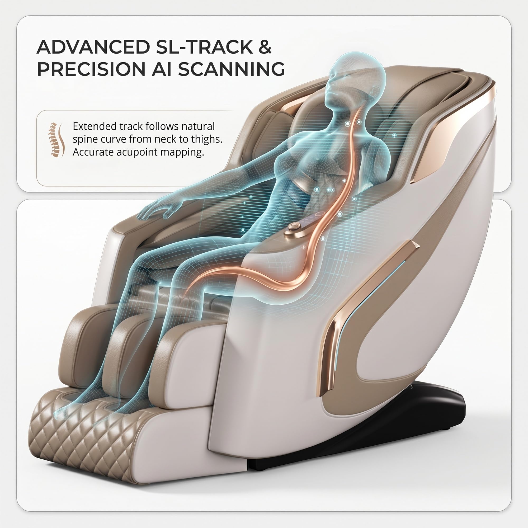 Sillón de Masaje Eléctrico, Carril SL Gravedad Cero con Escaneo Corporal IA, Calefacción, Airbags 360°, Pantalla LCD Táctil, Bluetooth, Sin Montaje(Beige)