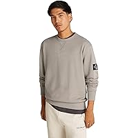 Calvin Klein Uomo Felpa Badge Crew Neck Cotone, Grigio (Rock Ridge)
