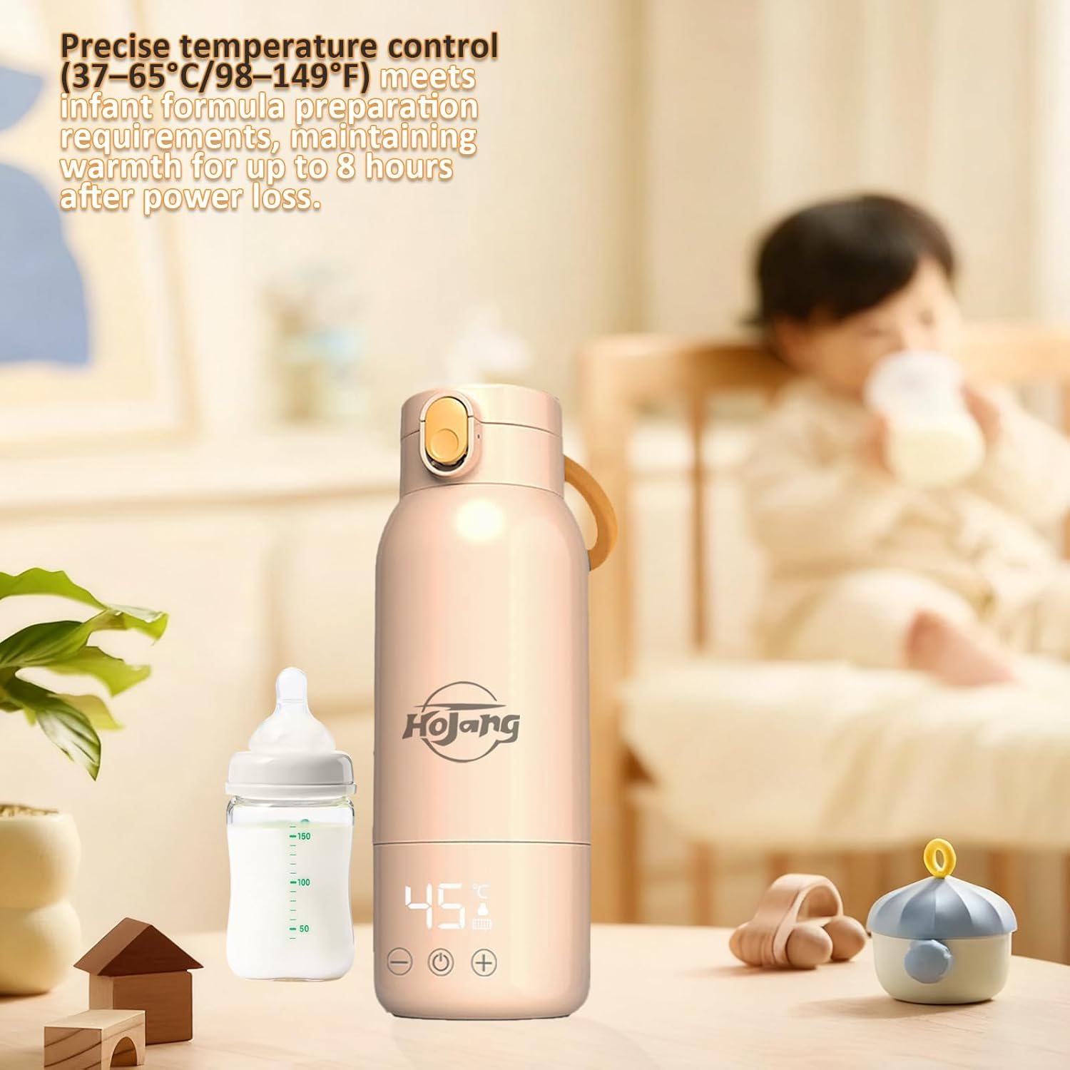 Portable Self-Heating Milk Warmer 520ml, 37-65°C Adjustable Bottle Warmer with Fast Heating & 10800mAh(Power Bank) Long Battery Life, 48W Fast Charge, 8H Heat Retention, Touch Control, LED Display