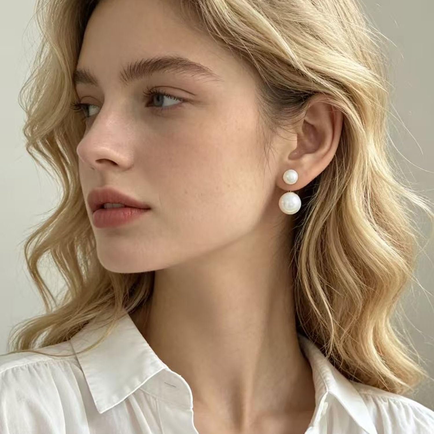 Pearl Earrings for Women Chunky Pearl Stud Earrings Front Back Jacket Stud for Women image 3