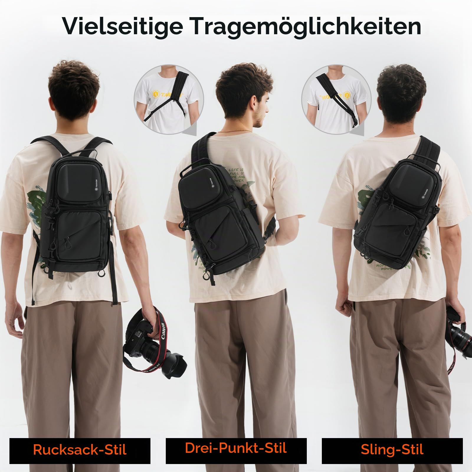 TARION Kameratasche Sling Kamerarucksack Klein: 2-in-1 Fotorucksack Kamera Sling Tasche 9L Fotografie mit Seitlicher Zugang Wasserdicht Regenhülle für DSLR SLR Spiegelreflex Reise TR-S
