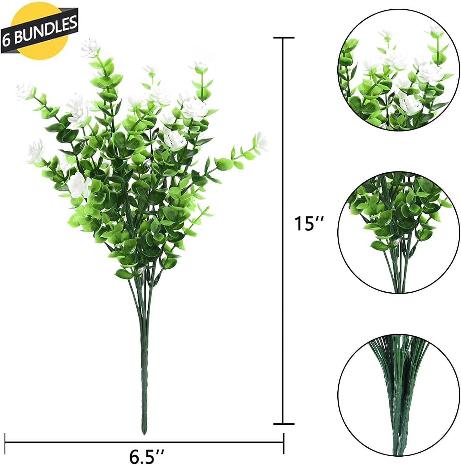 GREENRAIN Artificial Flowers Outdoor Fake Flowers for Decoration UV Resistant No Fade Faux Plastic Plants Garden Porch Window Box Décor (18 Bundles, 4#White) - Image 2