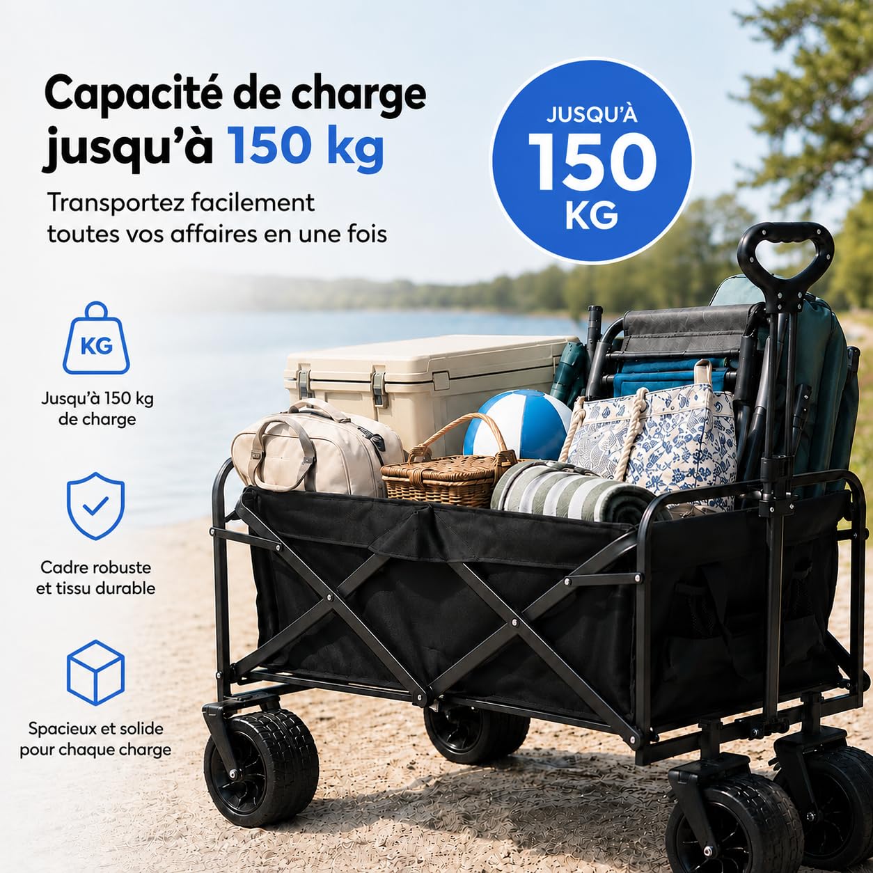 Silvergear® XL Chariot de Plage 150KG | Chariot de Courses | Landau