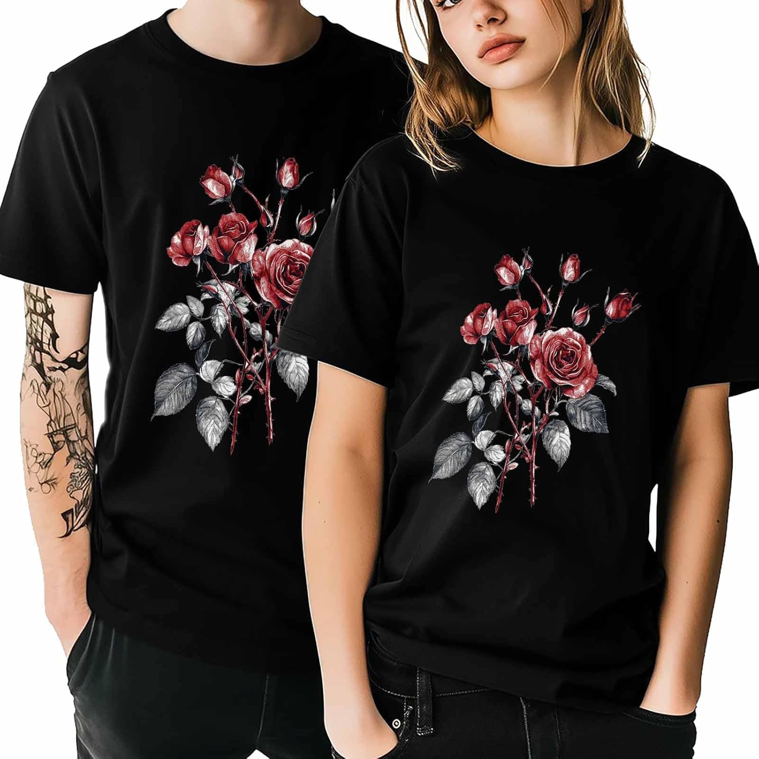 Graphic T Shirts for Women, Red Rose Vintage Cotton Girls Tees Short Sleeve Crewneck Summer Gym Casual Tops - Image 5