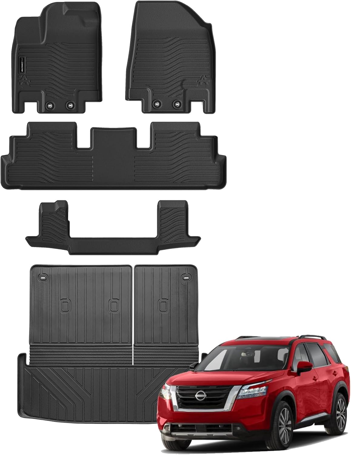 Auxko All Weather Floor Mats Cargo Mat Back Seat Mat Fit for Nissan Pathfinder 7 Seat 2025 2024 2023 2022 TPE Floor Liner Trunk Mat Pathfinder Accessories All Season Odorless Anti-Slip Black pathfinder 7p|2022-2025|floor+cargo+backrest mats