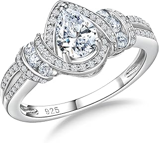 DAYBYDAY Pear Birthstone Rings for Women 925 Sterling Silver Created Gemstome Pear Shaped Engagement Ring Split Shank Anniversary Wedding Rings for Women Size 6-10