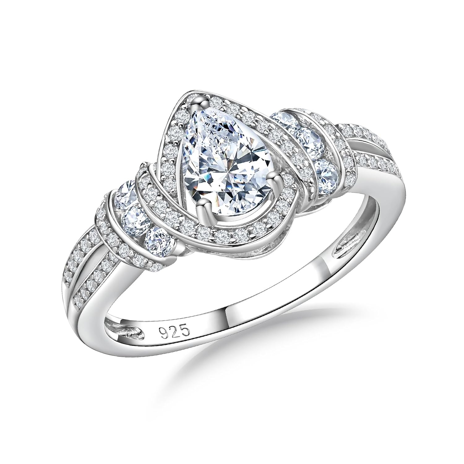 DAYBYDAY Pear Birthstone Rings for Women 925 Sterling Silver Created Gemstone Pear Shaped Engagement Ring Split Shank Anniversary