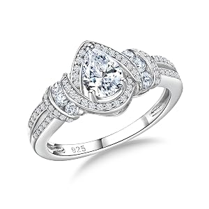 DAYBYDAY Pear Birthstone Rings for Women 925 Sterling Silver Created Gemstone Pear Shaped Engagement Ring Split Shank Anniversary