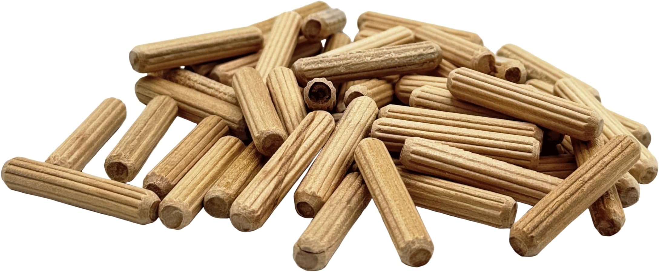15/64" x 1 1/4" - 100 Pack Wooden Dowel Pins - Kiln Dried, Fluted, and Beveled (6mm, 100pk)