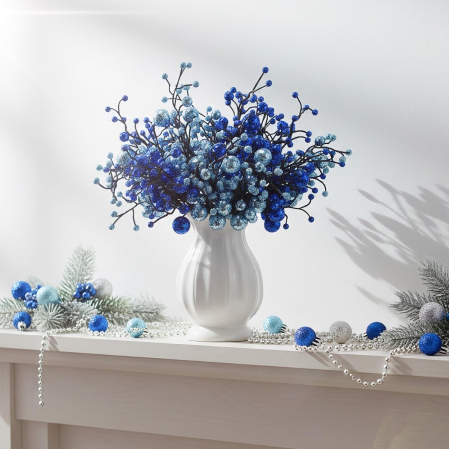 Syhood 20 Pack Glitter Berries Stems for Tree 11.8 Inch Artificial Tree Berry Picks Branches Decoration Ornaments for Valentine's Day Wedding DIY Wreaths Crafts Holiday Decor(Blue)