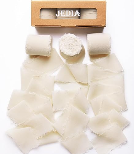Cinta de gasa, 3 rollos de cintas de seda de gasa con flecos hechos a mano, 1.5 pulgadas x 7 yardas, juego de cintas color piel claro para envoltura