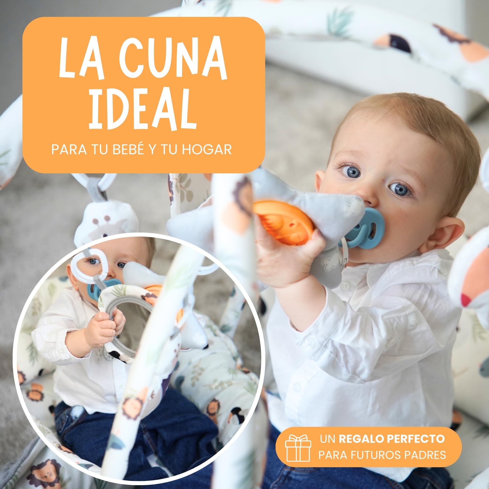 Nido de Bebé Recién Nacido 0-6 Meses - Reductor de Cuna 90cm con Arco de Juegos (5 Piezas Sensoriales) - Nido Colecho de Algodón Transpirable, Desmontable y Lavable