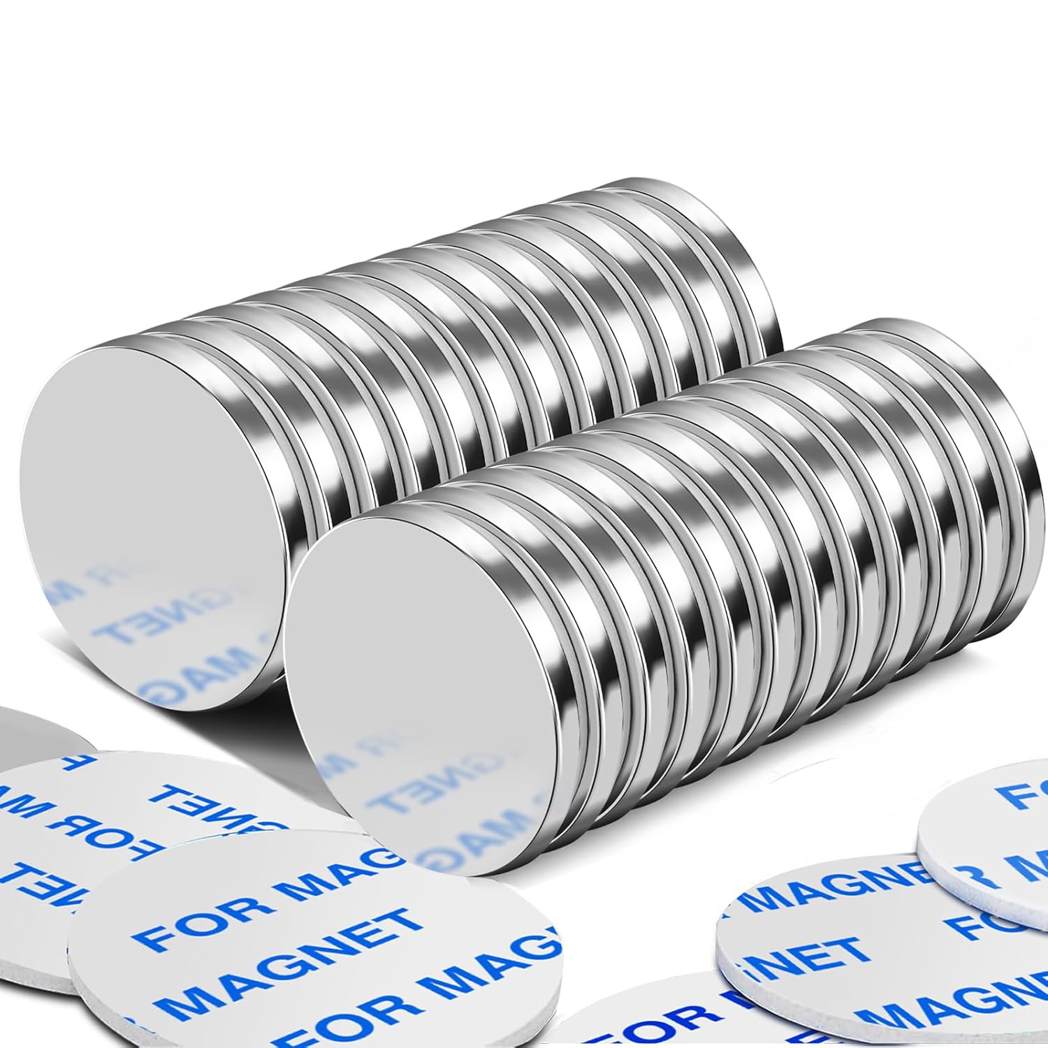 DIYMAG 24 Pack Strong Magnets with Double Sided Adhesive, 1.26" x 0.12" Round Permanent Powerful Neodymium Disc Rare Earth Magnet for Fridge Classroom DIY Building Scientific Craft and Office