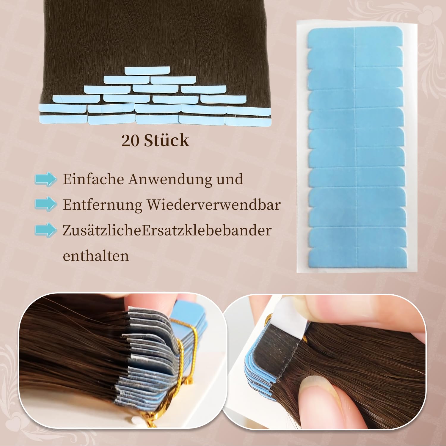 Dark Brown Tape in Hair Extensions Straight Thick Remy Tape in Hair Extensions Human Hair 100% Real Human Hair 20pcs 18 inch - Image 3