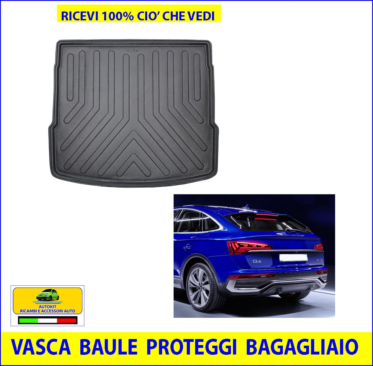 VASCA BAULE BAGAGLIAIO AUTO SPECIFICA COMPATIBILE con Q5 - Q5 Sportback prodotte dal 03/2017 in poi Proteggi Bagagliaio auto con bordino rialzato 3D lavabile - 8004288