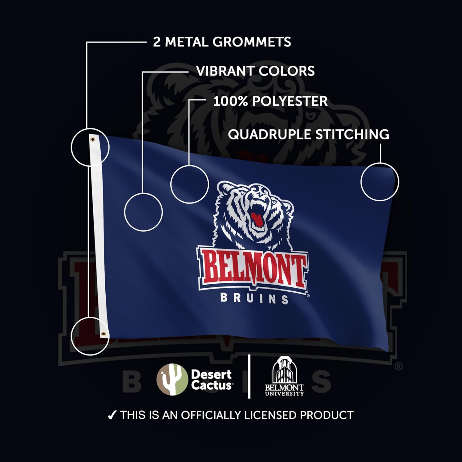 Desert Cactus Belmont University BU Flag - 3 x 5 Feet Bruins Banner, Indoor/Outdoor Durable Fabric, 100% Polyester Design (Style 1) - Image 4