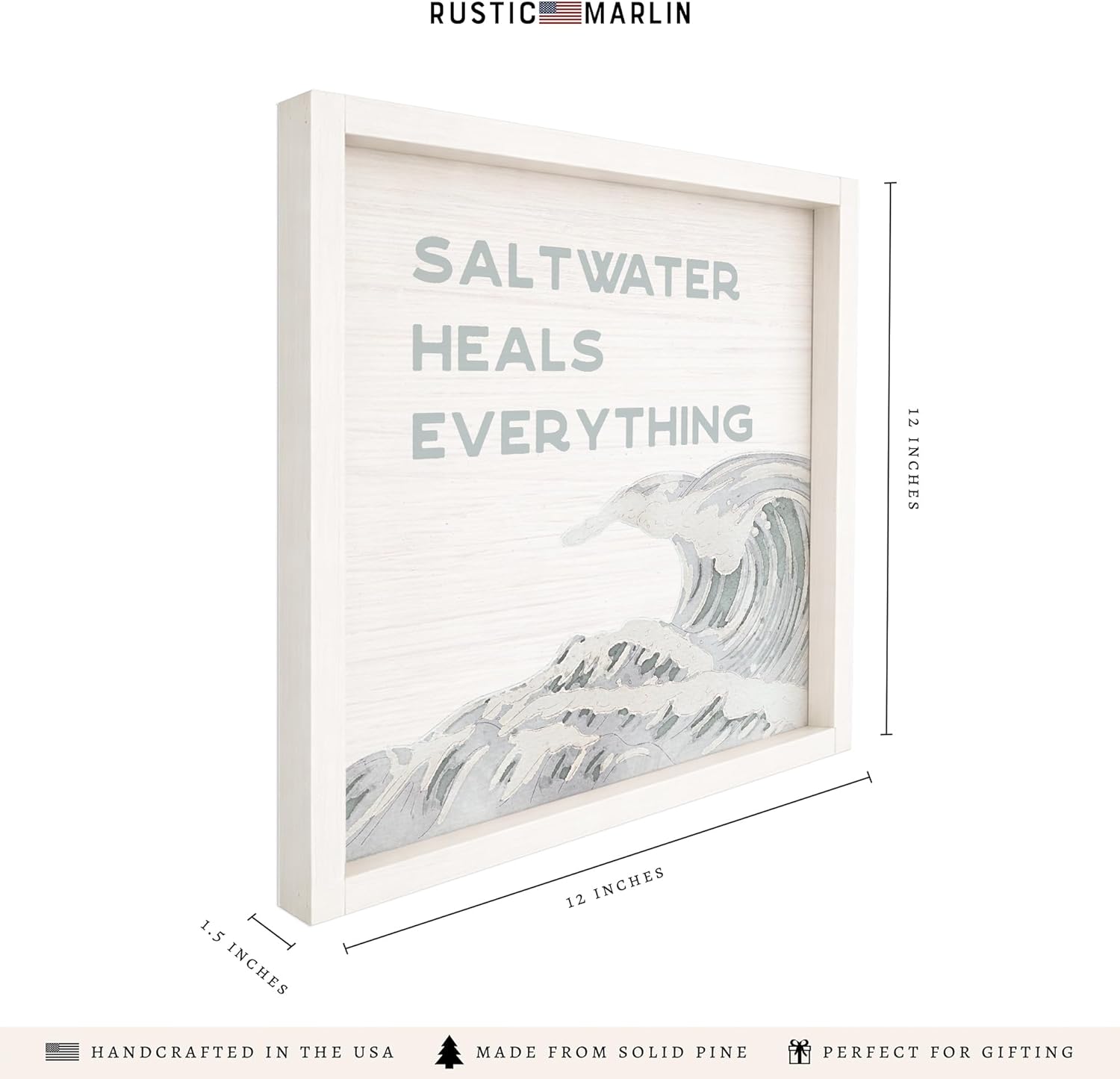 Rustic Marlin Saltwater Heals Everything Wall Art – Coastal Farmhouse Barnwood-Style Sign – Beach House & Nautical Home Décor