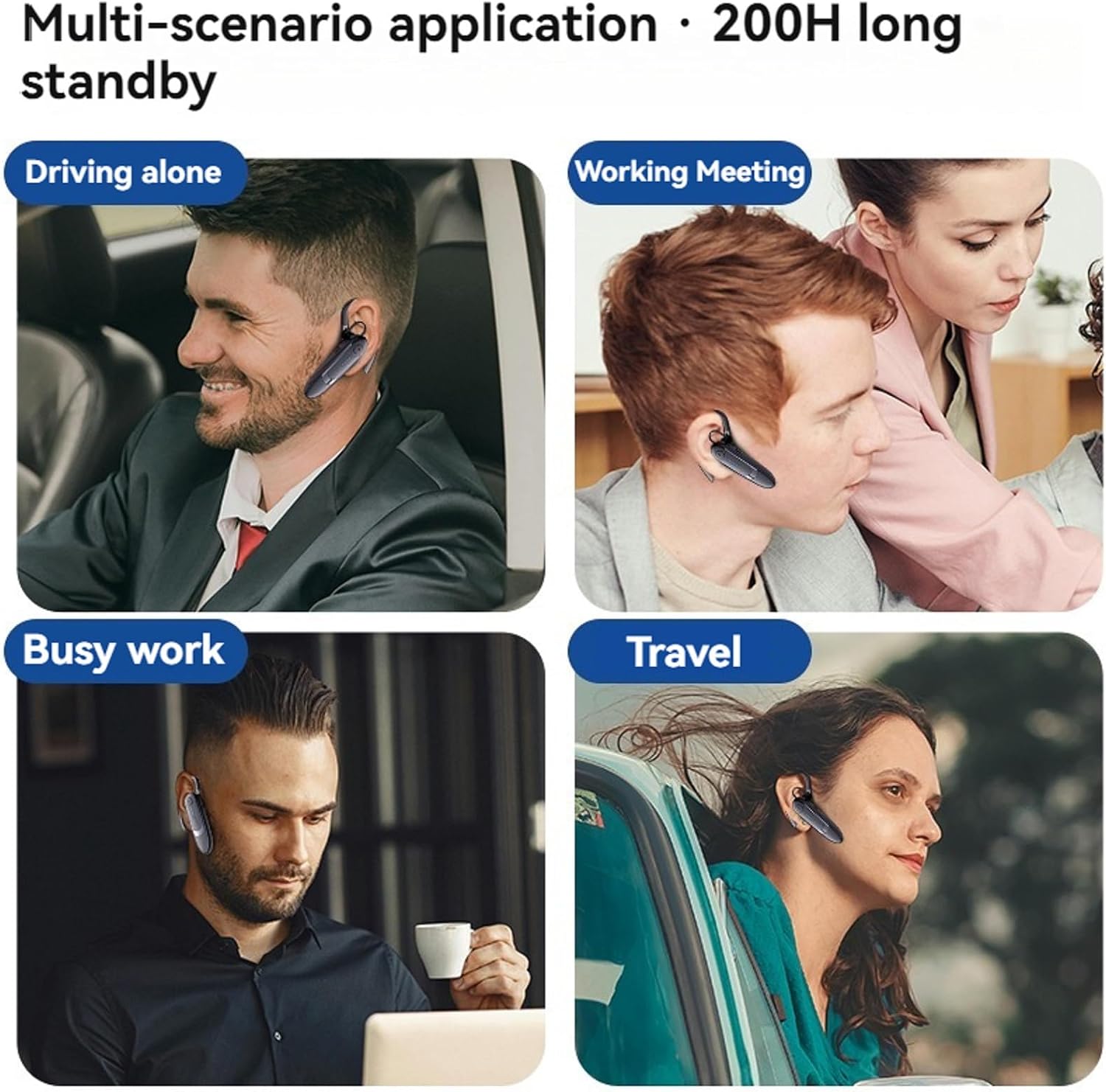 Bluetooth Headset, Single-Ear Wireless Earpiece with ENC Noise Canceling Mic, 30Hrs Call Time Handsfree Wireless Earbuds, 200 Hrs Standby Time Headphones for iOS Android/Office/Drivin