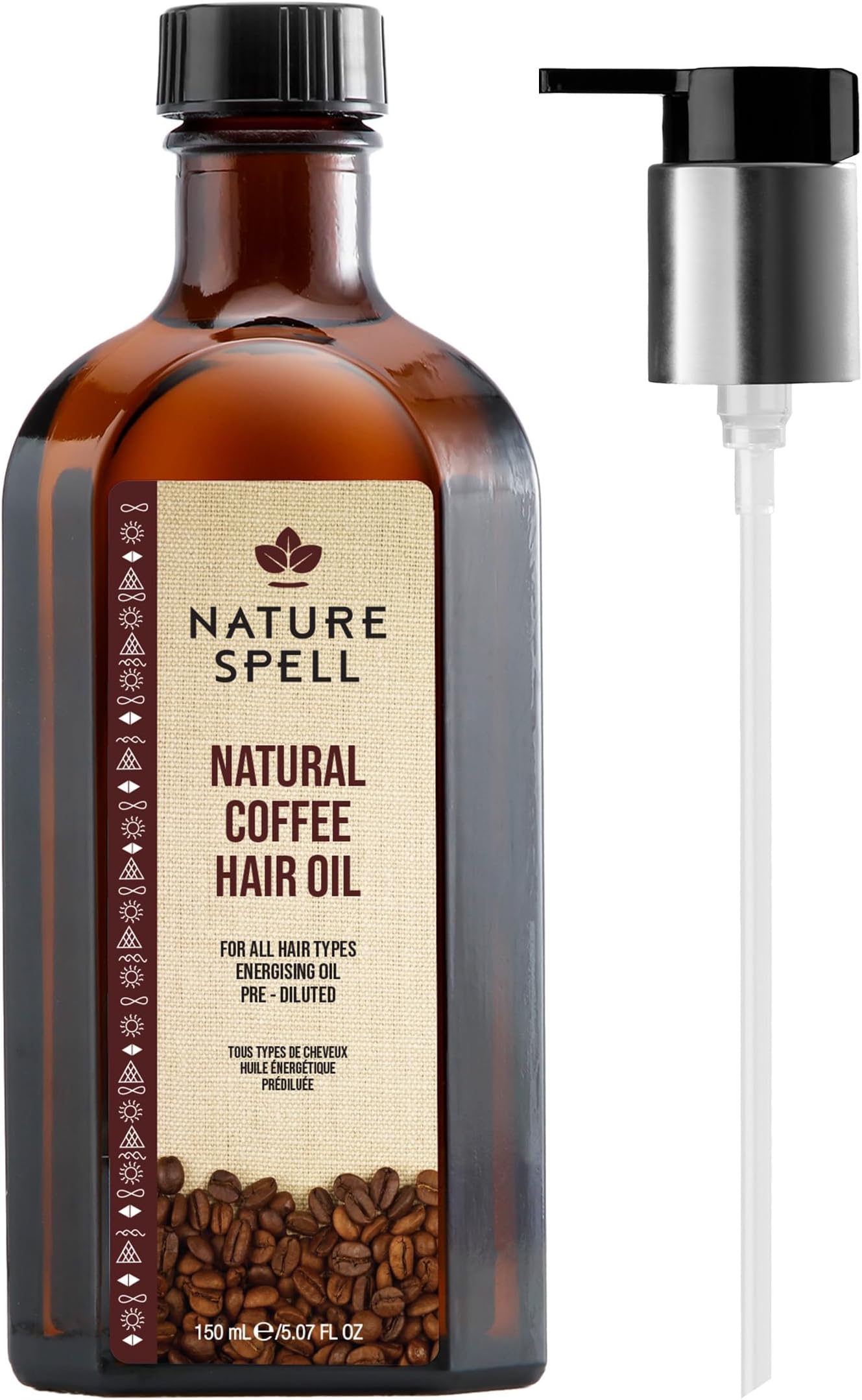 Nature Spell Coffee Oil for Hair with Pump Dispenser, Pre-Diluted Oil Helps Refresh Limp Strands & Enhance Shine, For All Hair Types, Vegan, 150ml