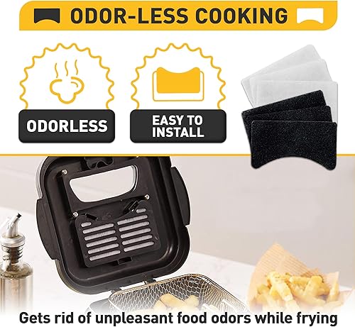 Miniatura 4 de 6 paquetes de filtros de repuesto de vapor de carbón y aceite, compatible con freidora eléctrica de 1.5 litros, blanco y negro, 12 piezas en total