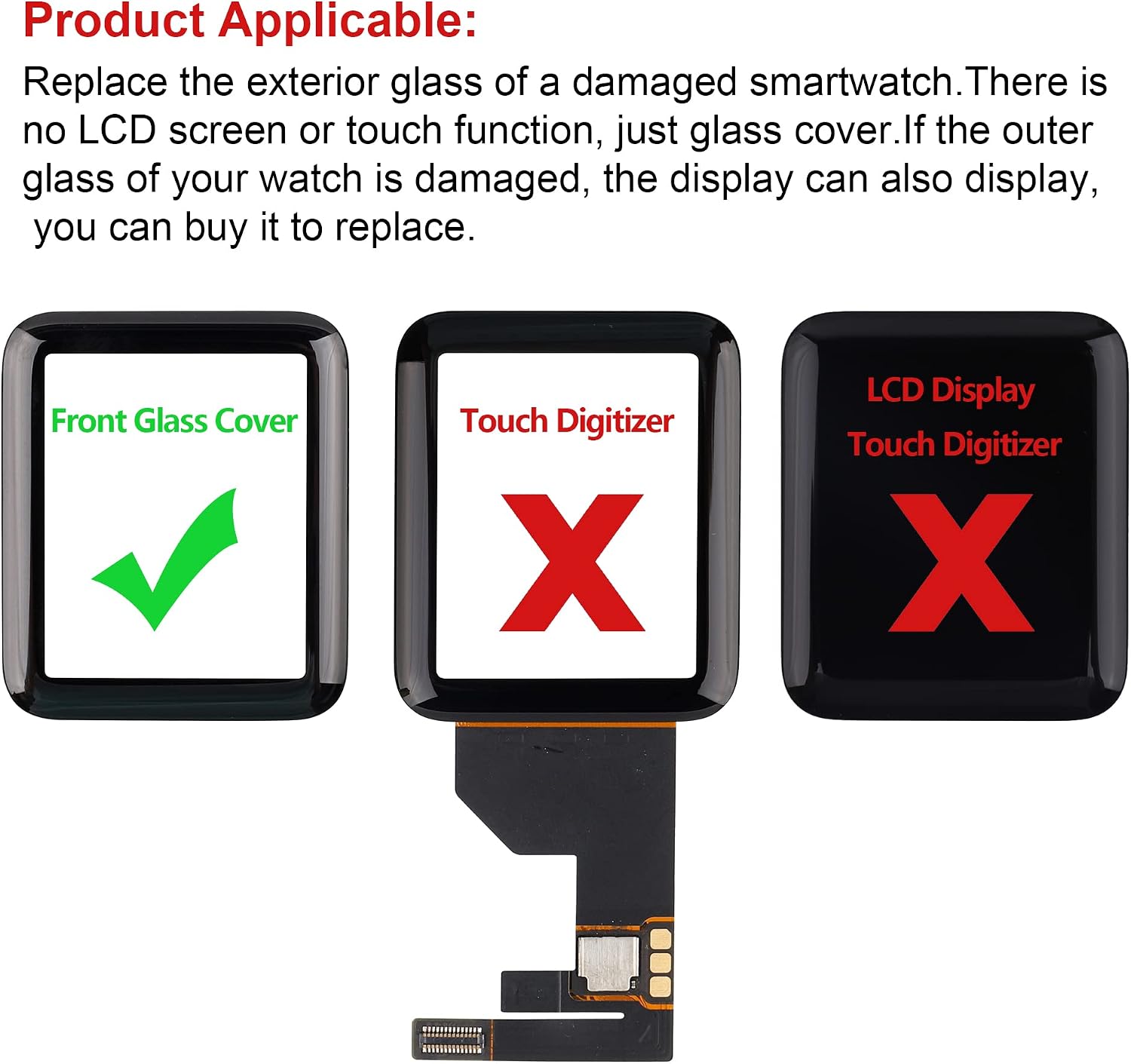 Front Screen Glass Outer Panel Lens Replacement Compatible with Apple Watch Series 4 44mm & Series 5 44mm & SE 44mm & Series 6 44mm (No LCD Screen and Touch Digitizer) with Repair Kit