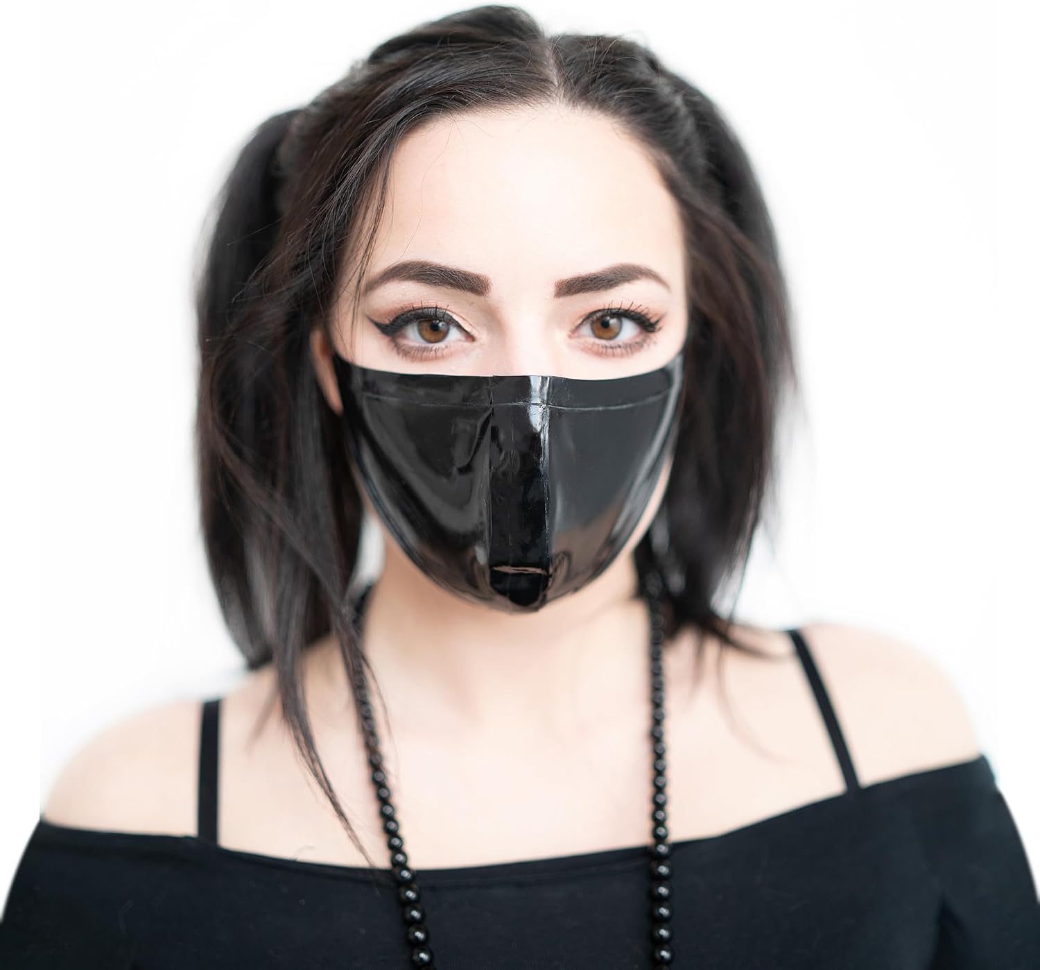 Handmade Latex Leather Fashion Accessory – Black Adjustable Washable Mask (1pcs)