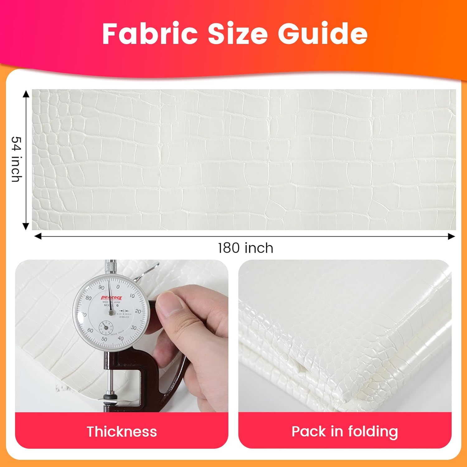 Crocodile Texture Vinyl Faux Leather Fabric, Embossed Alligator Synthetic PU Fabric, for Wallets Handbags DIY Craft and Upholstery Texture - 5 Yard 54"x180" (White)