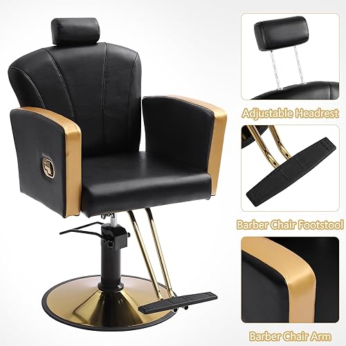 Miniatura 5 de KIGOTY Silla de peluquero, silla de salón para estilista, silla reclinable con bomba hidráulica, sillas giratorias de 360 grados con reposapiés y