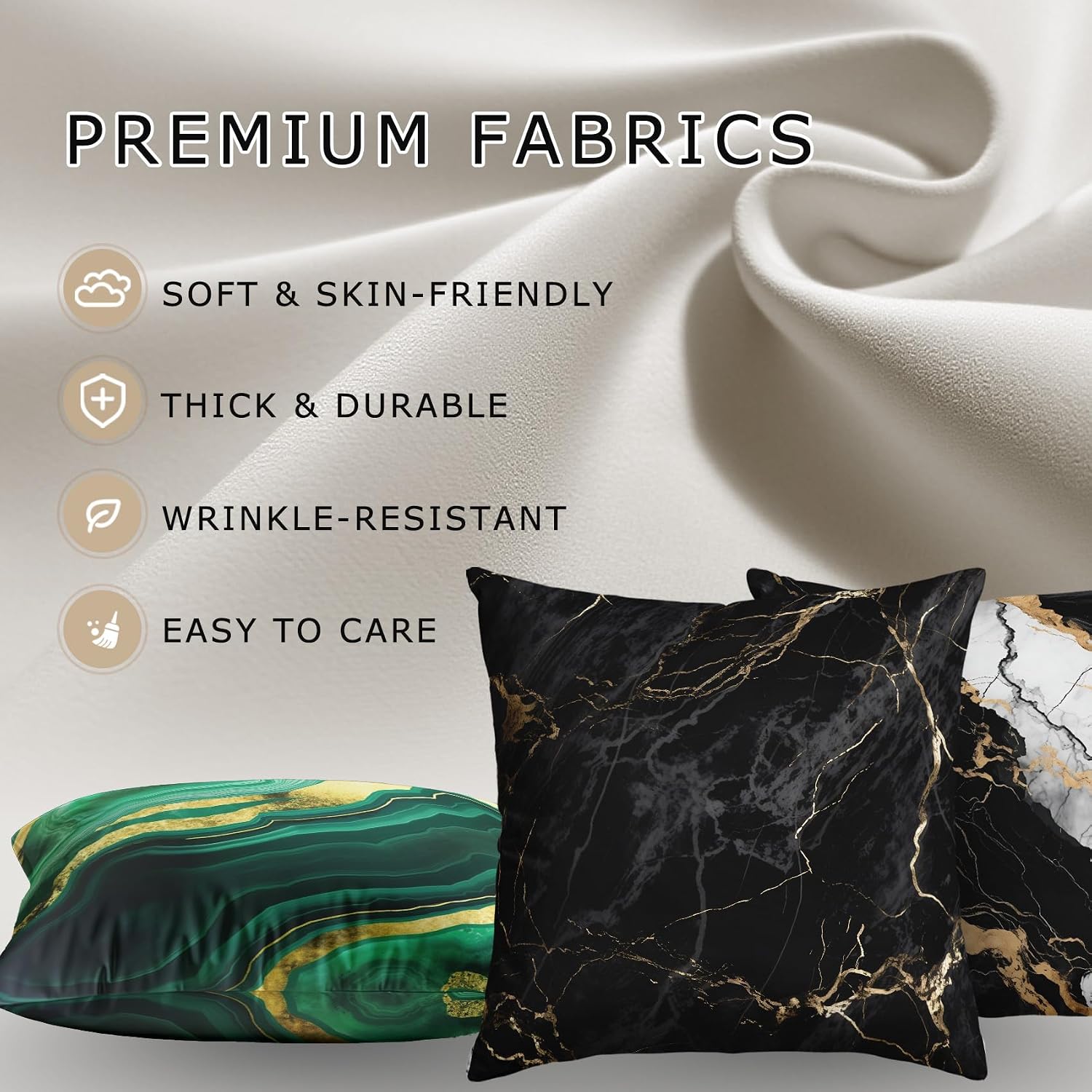 Marble Throw Pillow Covers 18x18 - Black and Gold Abstract Modern Luxury Pillow Cases Set of 2 Double Sided Print, Soft Sofa Pillowcases for Living Room Decor #M018