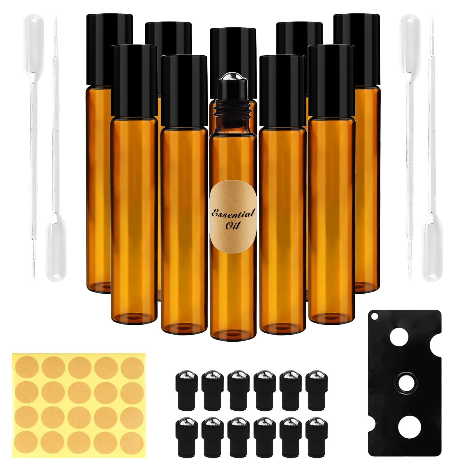 Redamancy Rollon - Bottiglie di vetro per oli essenziali, 10 ml, bottiglie roll-on, bottiglie vuote, bottiglie di vetro marrone per oli, fragranze e cosmetici