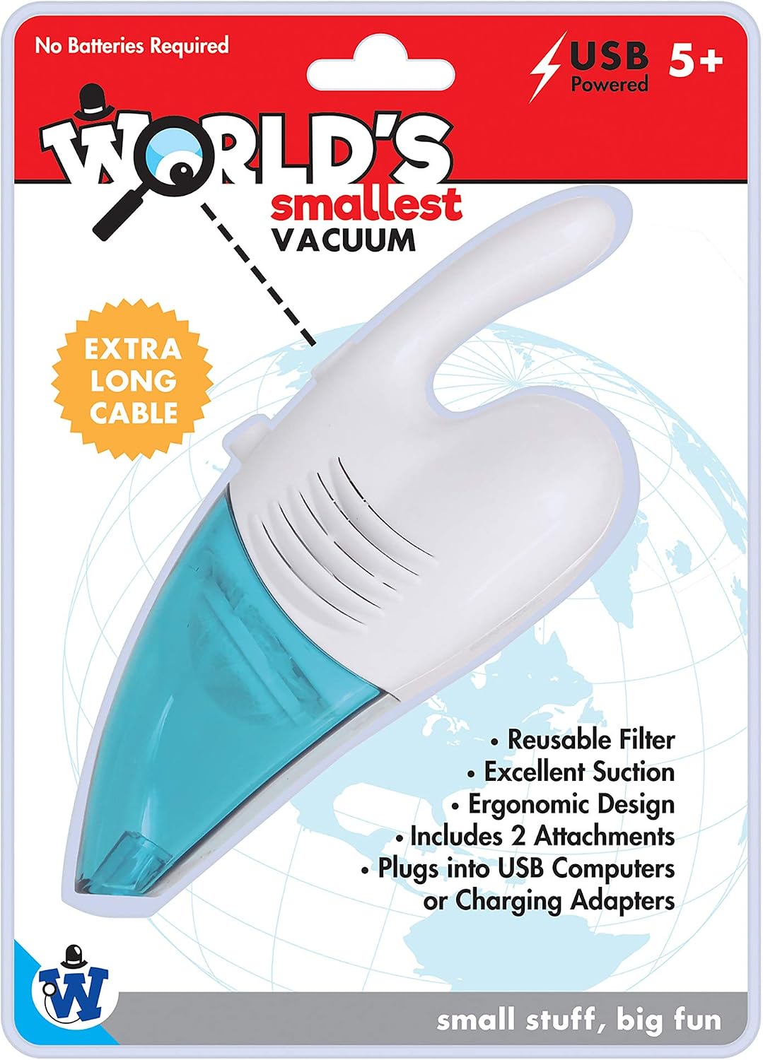 Westminster, Inc. World's Smallest Vacuum - Real, Working, Tiny, USB Powered Vacuum Includes 2 Attachments, 3 Colors