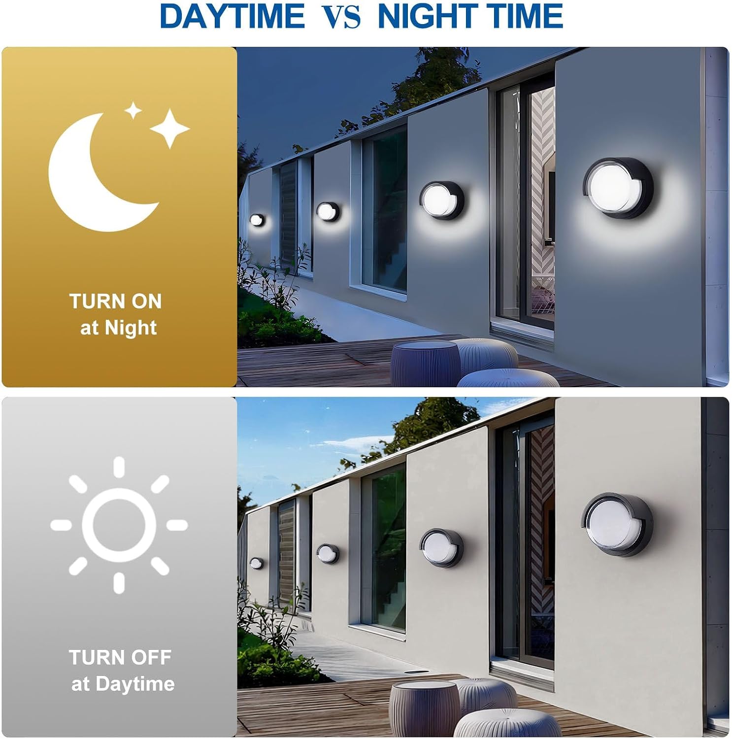 Modern Round Black LED Outdoor Wall Light, 12W 120V 6000K Cool Light Waterproof Wall Sconce, 6 Inch Aluminium Exterior LED Light Wall Mounted for Porch Patio Balcony Yard Hotel Store Shop
