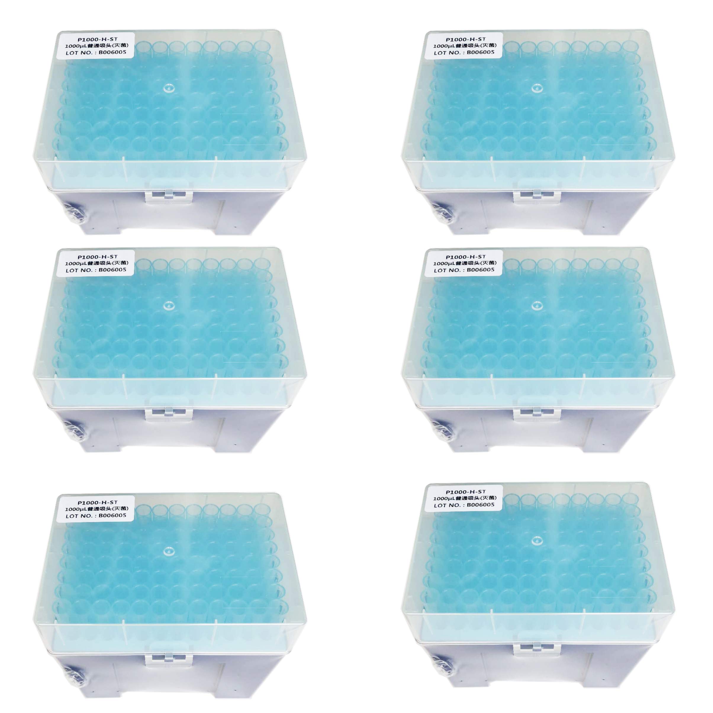 MUHWA Puntali per Pipetta da 1250ul, Senza DNasi/RNasi, Sterilizzati, 6 Portapuntali (576 Punte), da Laboratorio