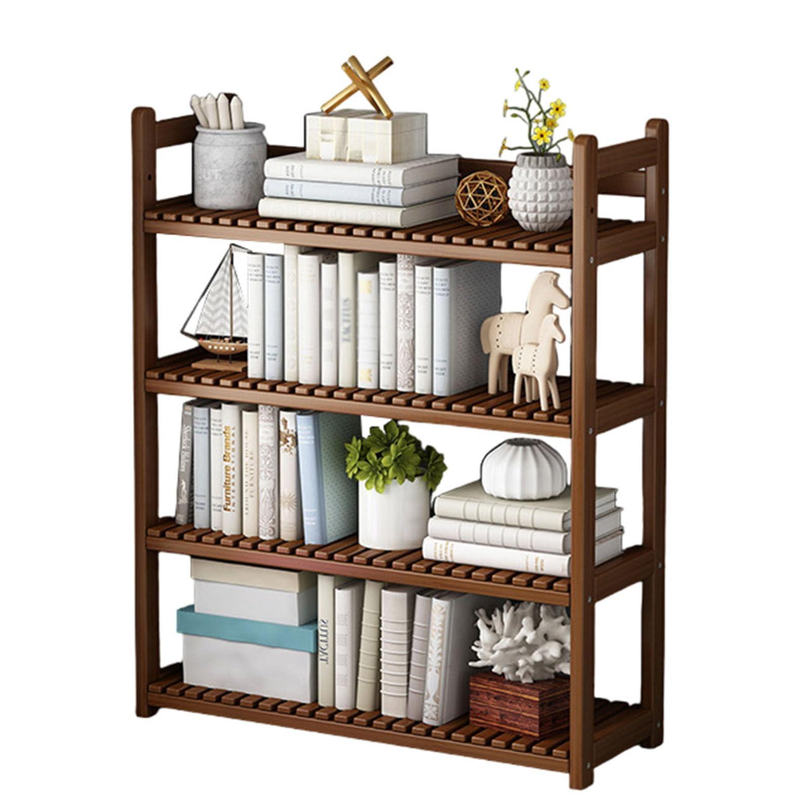 OLSKFUH Versatile Countertop Hutch Bookshelf, Desktop Organizers And Storage, Desk Shelf For Top Of Desk, 4-Tier Wood Desktop Bookshelf For Office Supplies, Kitchen, Makeup,Dark Brown-40CM