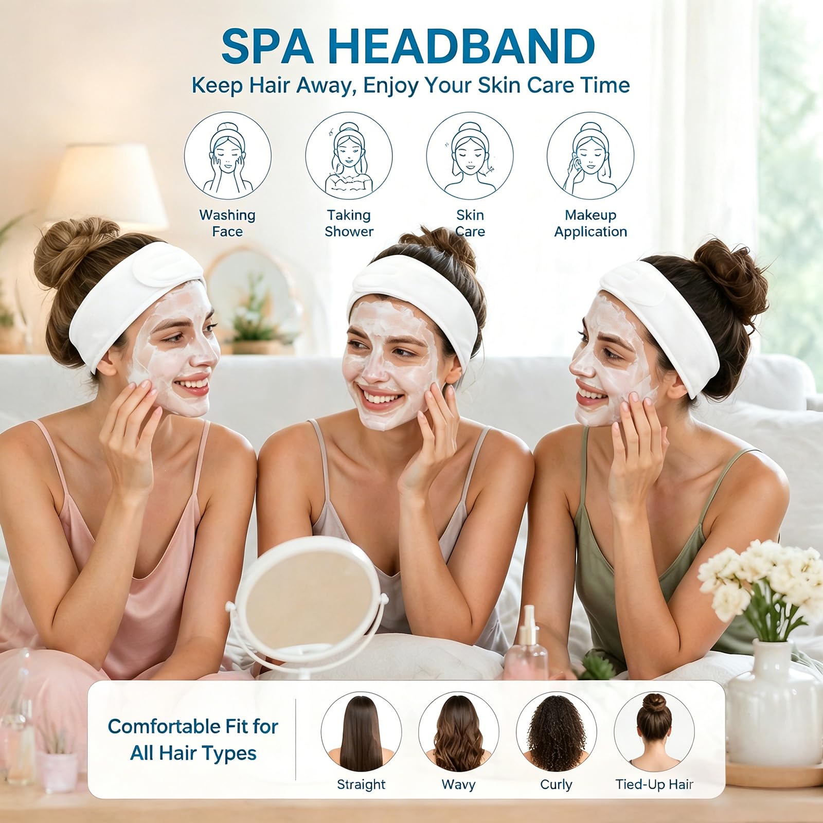 Whaline 60 fasce per capelli per il viso, elasticizzate, bianche, per bagno, trucco, sport