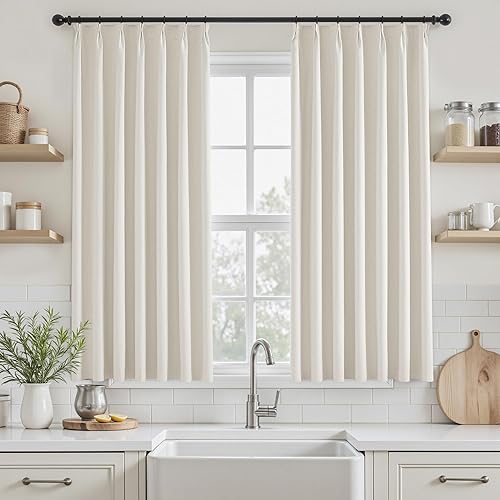 UHITECH Cortinas opacas de lino de 54 pulgadas de largo para sala de estar, paneles de ventana pequeños, cortinas opacas plisadas térmicas