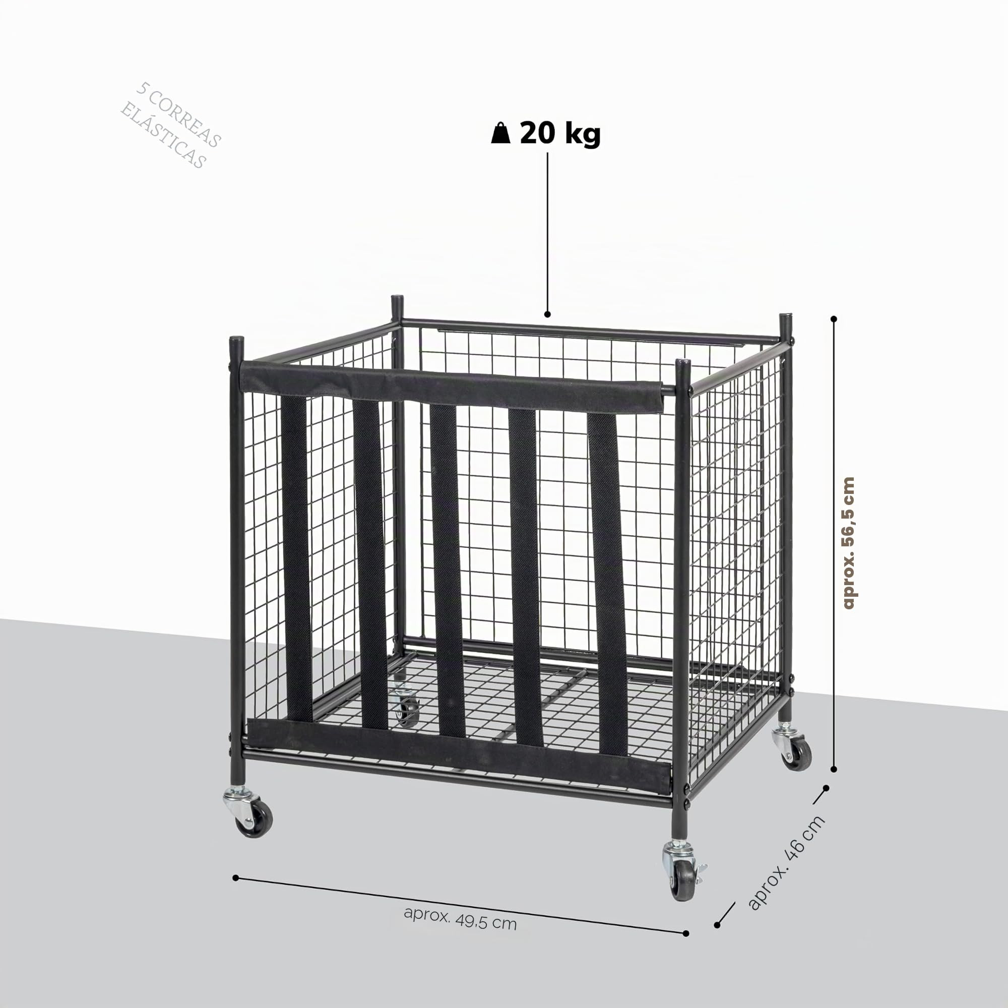 eluno Carrito apilable para balones de fútbol, voleibol, baloncesto, balones de baloncesto, etc. Con 5 correas en un lado, de acero negro