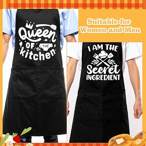 Miniatura 3 de Paquete de 3 divertidos delantales de cocina para mujeres y hombres, delantales de cocina negros a prueba de aceite con bolsillos ajustables, regalo
