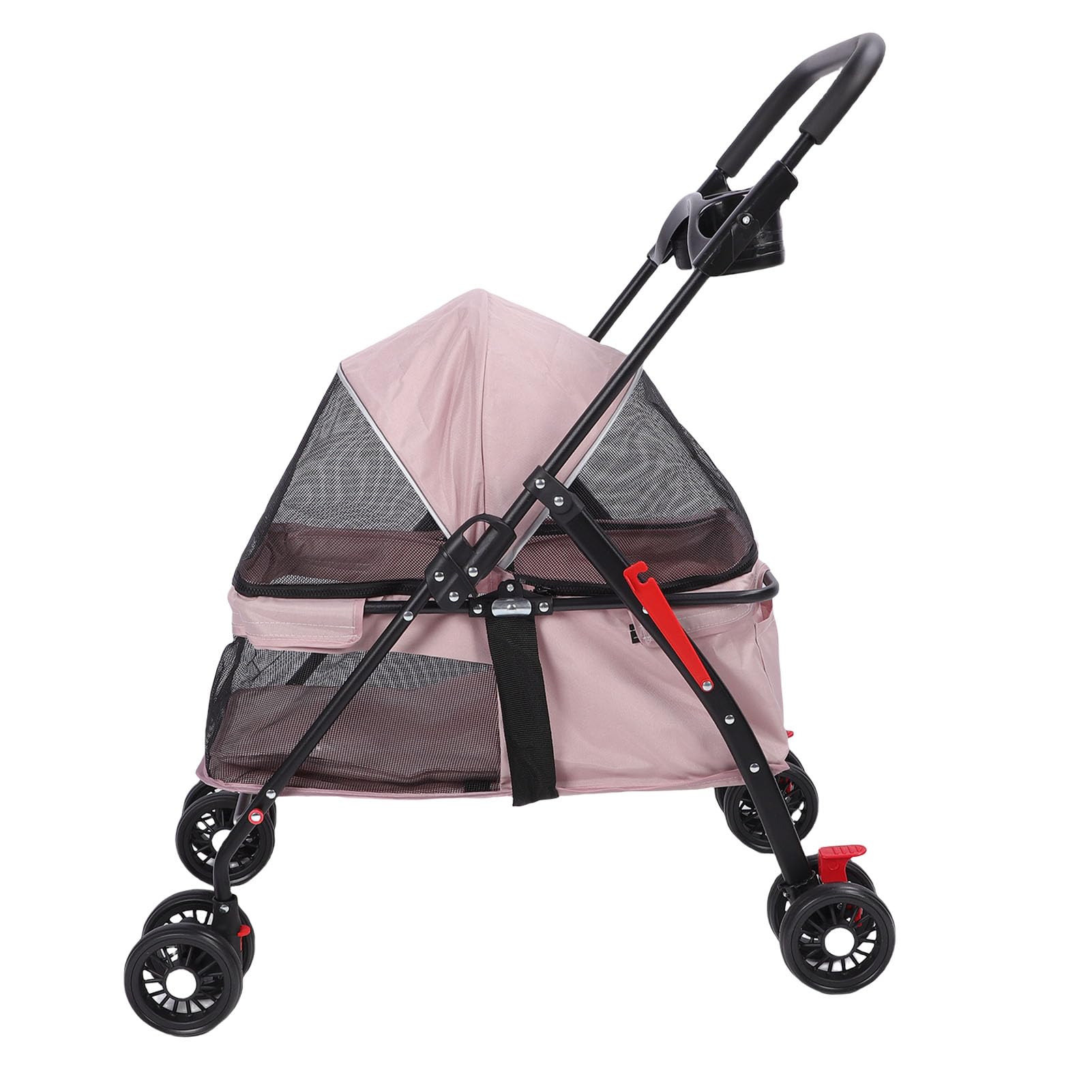 Carrito para Perros de 4 Ruedas, Joggador Plegable con Cubierta Solar, Portavasos, Almohadilla y Bolsa Trasera, Malla Transpirable