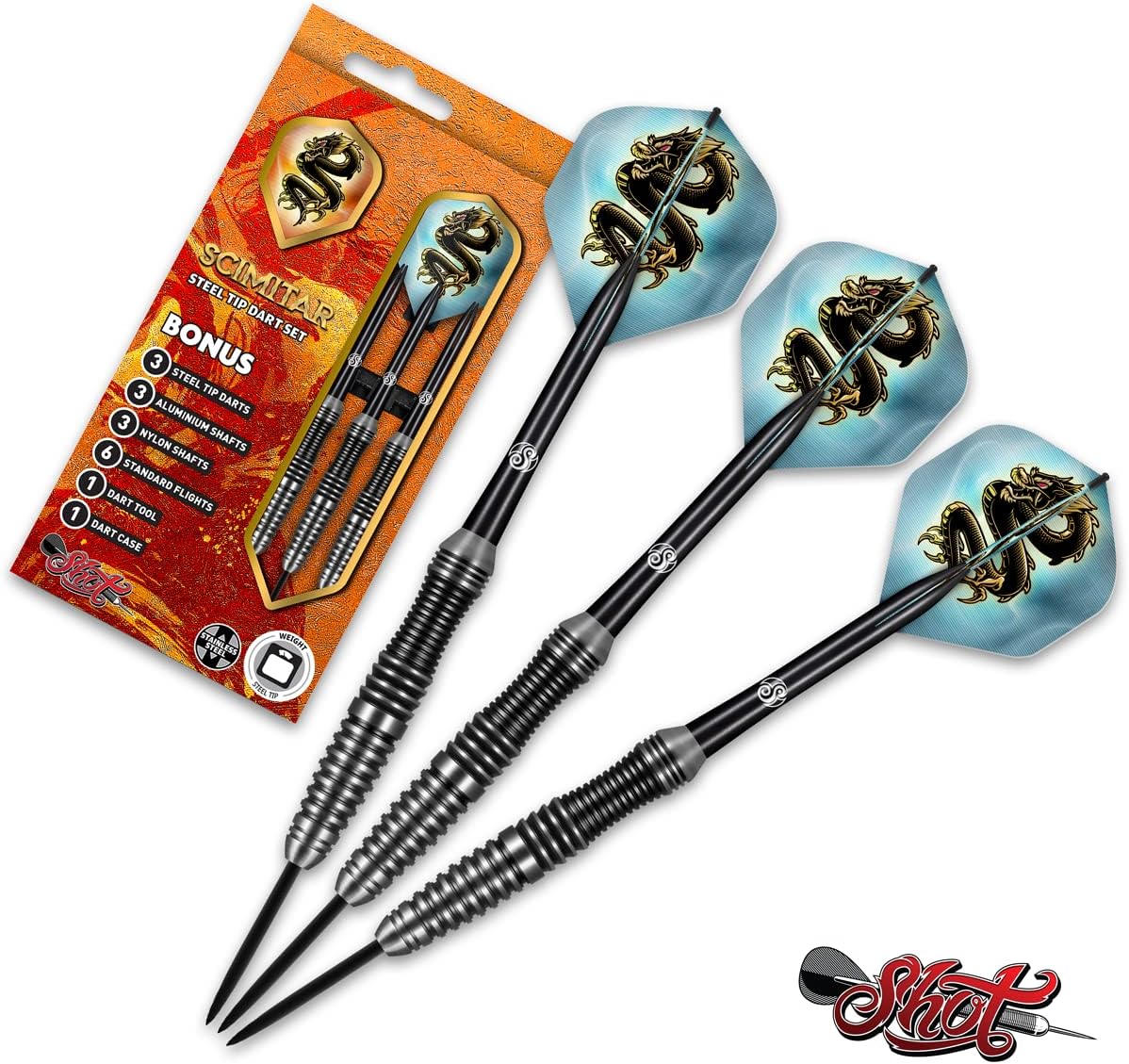 Shot! Darts ScimitarSteel Tip Dart Set24gmFront WeightedStainless
