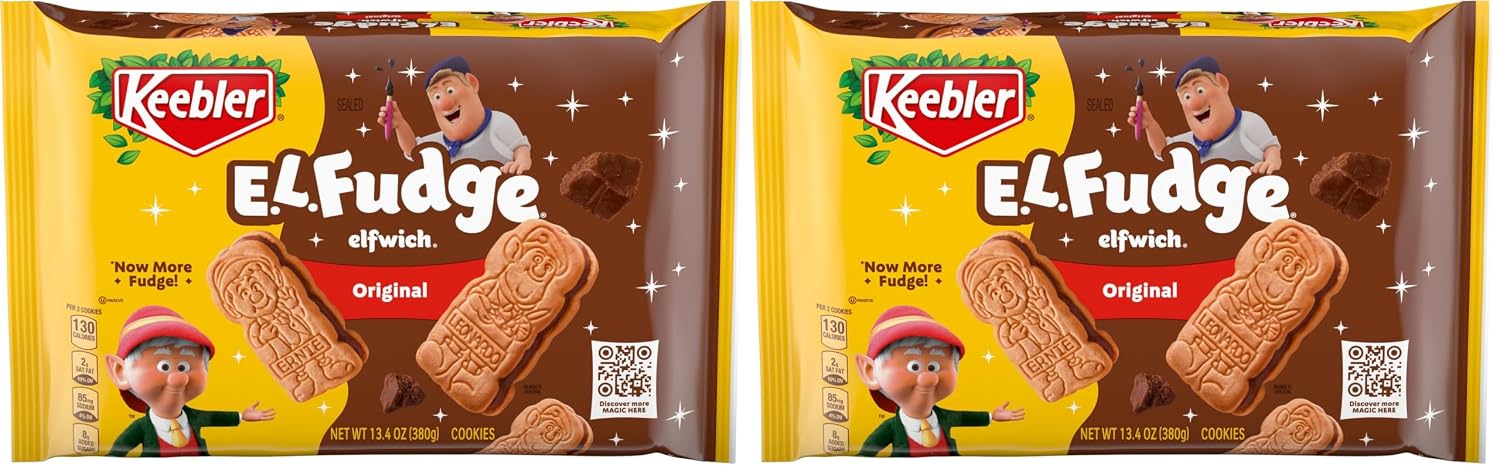 Keebler E.L. Fudge Elfwich Cookies, Sandwich Cookies Stuffed with Crème Filling, 13.4 oz (Pack of 2)